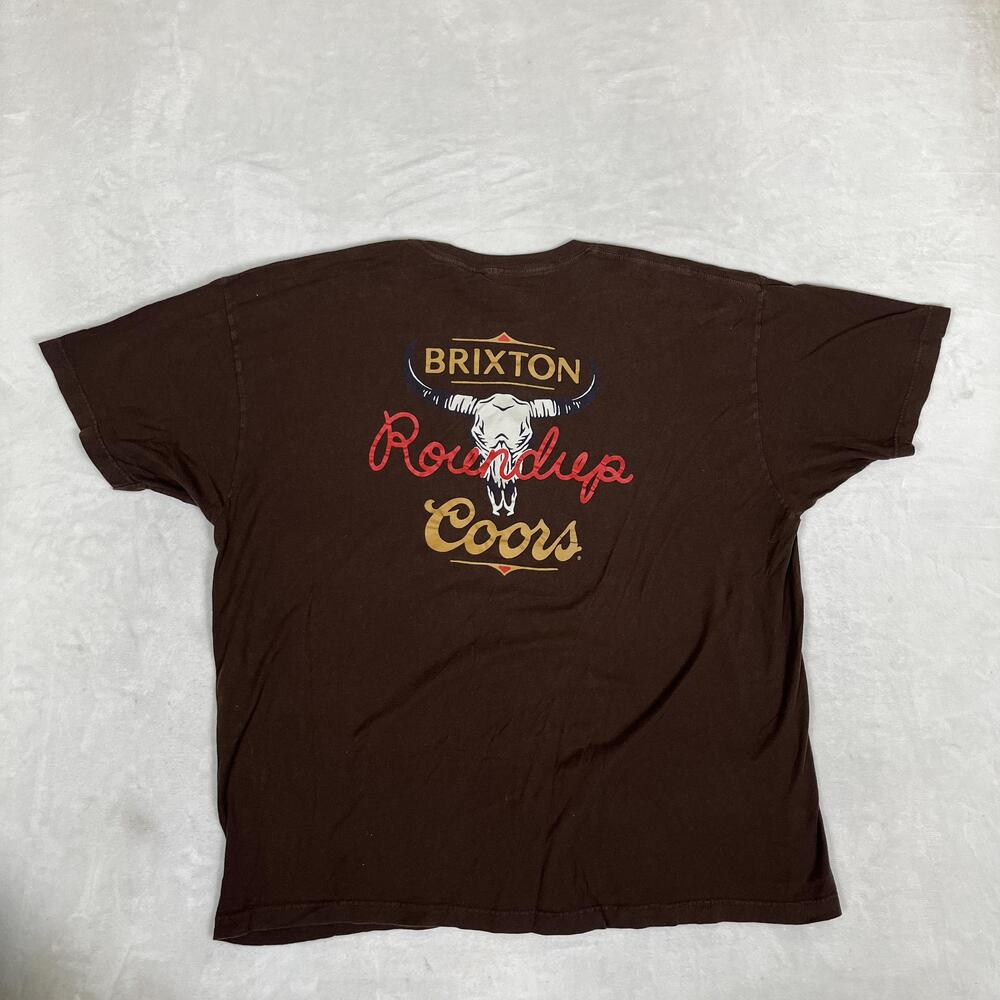 Brixton Coors Roundup T-Shirt Mens 2XL Brown Cowboy Skull Beer Graphic Tee